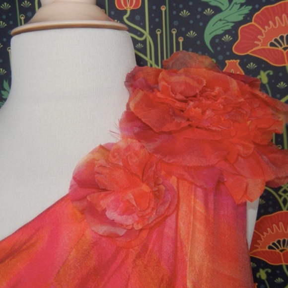 Muse Marchesa One Shoulder Hibiscus Orange Evening Gown Formal Dress - Picture 6 of 9